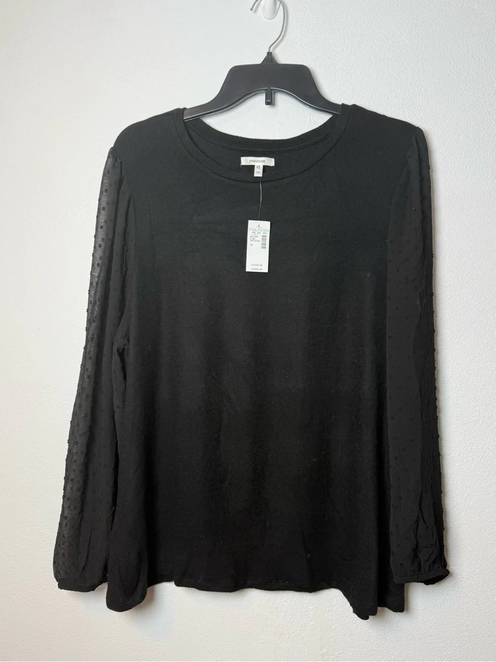 Maurices Black Long Sleeve Swiss Dot Sleeve Tee - Picture 2 of 6